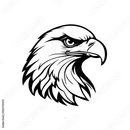 Bold Eagle Head Vector Illustration – Majestic Black and White Eagle Mascot for Logos, Tattoos, and Sports Branding