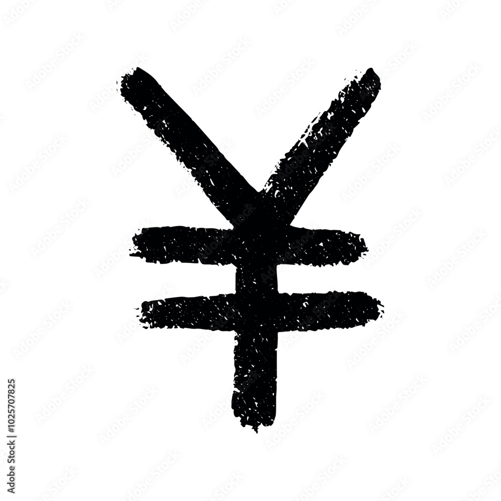 Obraz premium Hand drawn yen currency symbol. Brush stroke doodle. Single element for design