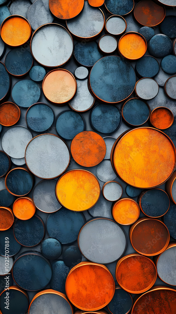 A 3D Rendering of Colorful Metallic Circles Creates a Textured Abstract Background A 3D Rendering of Colorful Metallic Circles Creates a Textured Abstract Background