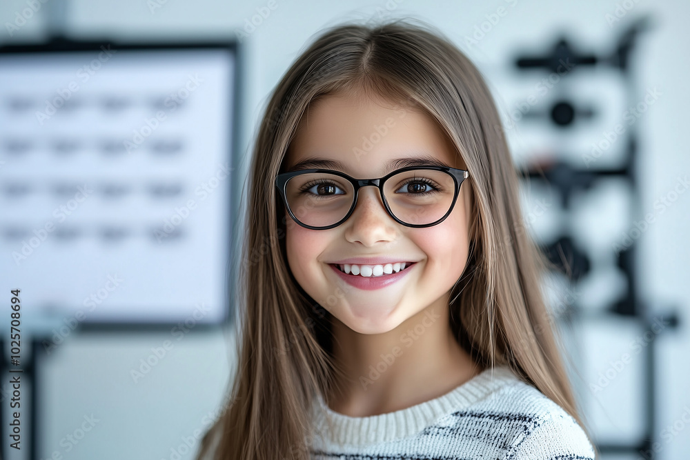 Child Wearing Eyeglasses Emphasizing Nearsightedness Prevention, Featuring an Eyechart Background, Promoting Eye Care and Vision Health. Child Wearing Eyeglasses Emphasizing Nearsightedness Prevention, Featuring an Eyechart Background, Promoting Eye Care and Vision Health.