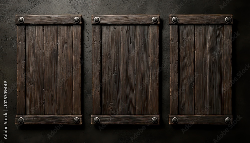 Render a high-res vector of dark brown wooden plaques for a vintage gaming setup. Render a high-res vector of dark brown wooden plaques for a vintage gaming setup.
