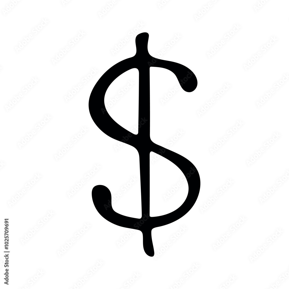Hand drawn dollar currency symbol. Brush stroke doodle. Single element for design Hand drawn dollar currency symbol. Brush stroke doodle. Single element for design