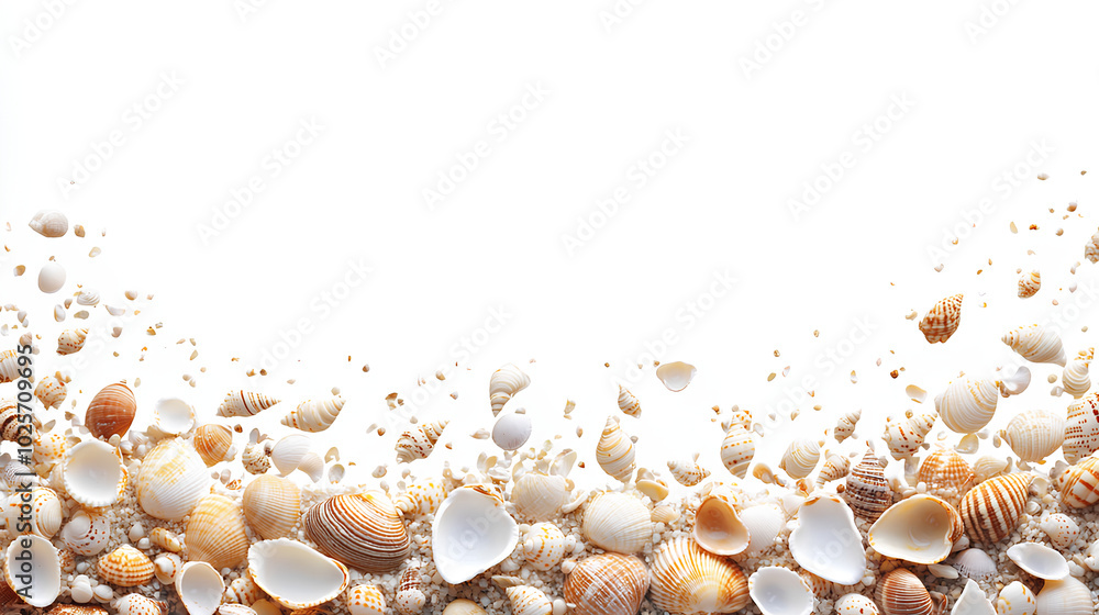 Obraz premium Sand and sea shells beach theme background 