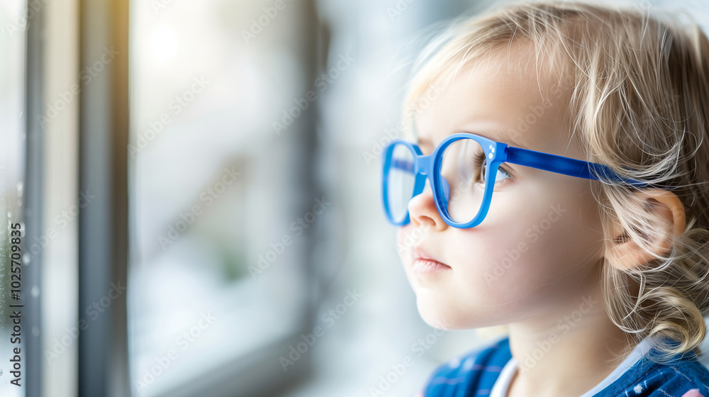 Child Wearing Eyeglasses Emphasizing Nearsightedness Prevention, Featuring an Eyechart Background, Promoting Eye Care and Vision Health. Child Wearing Eyeglasses Emphasizing Nearsightedness Prevention, Featuring an Eyechart Background, Promoting Eye Care and Vision Health.