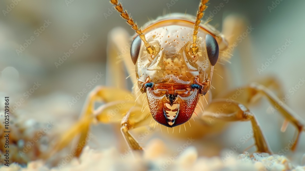 Fototapeta premium Close-up of a Small Brown Beetle's Face