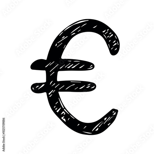 Hand drawn euro currency symbol. Brush stroke doodle. Single element for design