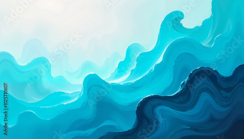 Abstract light blue waves in a bright sky gradient background.