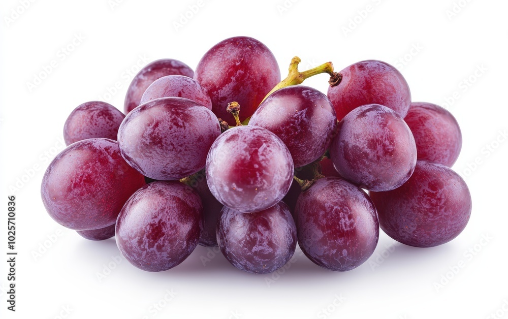 A high-resolution image of perfectly ripe, vibrant purple grapes isolated on a pure white background. A high-resolution image of perfectly ripe, vibrant purple grapes isolated on a pure white background.