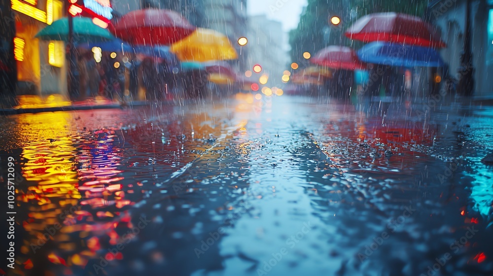 5 Coastal city drenched by La Nina s downpour, umbrellas lining the streets, puddles reflecting neon lights, lowangle shot from street level, cool tones, heavy rain pouring down 5 Coastal city drenched by La Nina s downpour, umbrellas lining the streets, puddles reflecting neon lights, lowangle shot from street level, cool tones, heavy rain pouring down