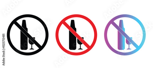 No drug signs,Drugs prohibition vector, Alcohol prohibition symbols,, Different bottles of alcohol, don't  use of drink,3D render of a symbol on white background