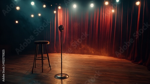 Stage Setup for Stand-Up Comedy with a Microphone photo