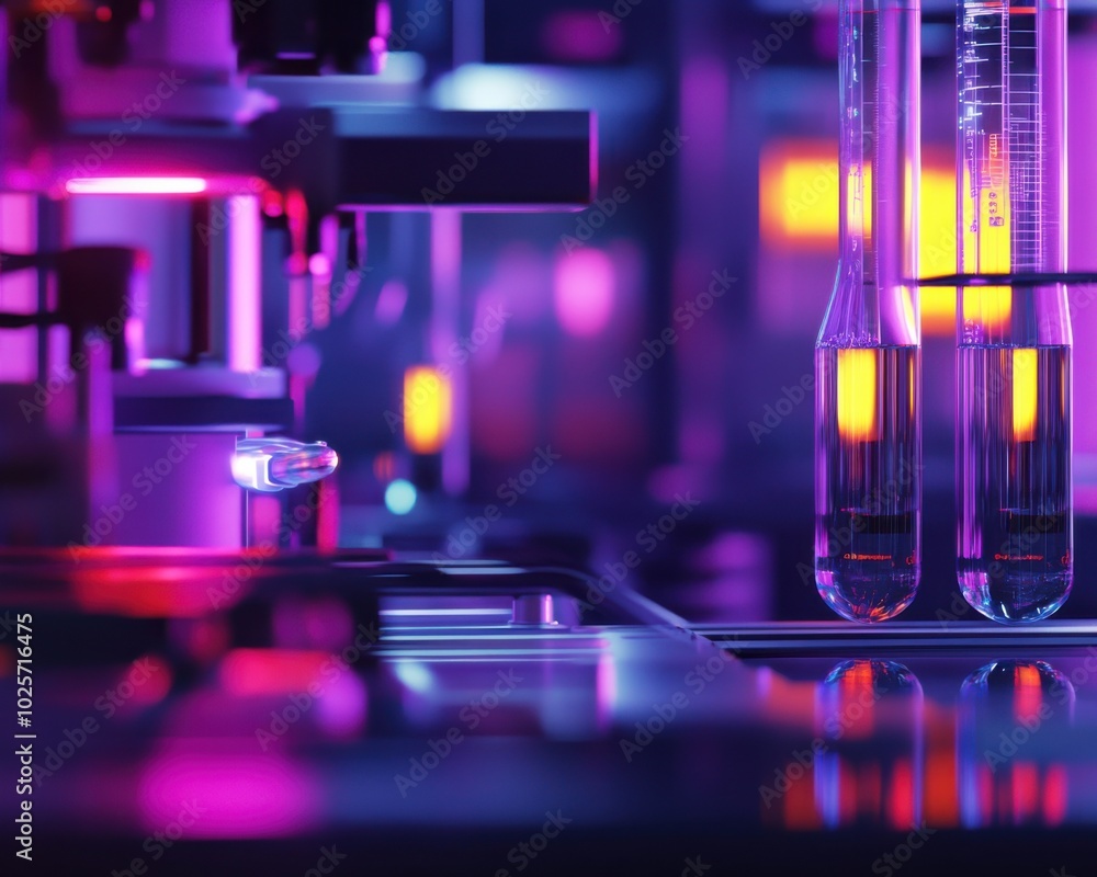 Science lab with vibrant equipment, sleek design, soft glow. Science lab with vibrant equipment, sleek design, soft glow.