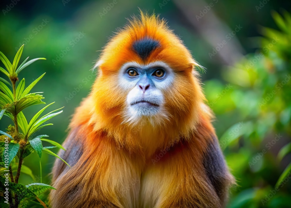 Majestic Golden Monkey in Its Natural Habitat Captivating Wildlife Photography of Rare Primate Species in Beautiful Majestic Golden Monkey in Its Natural Habitat Captivating Wildlife Photography of Rare Primate Species in Beautiful