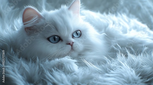 White Turkish angora kittens on the blue background