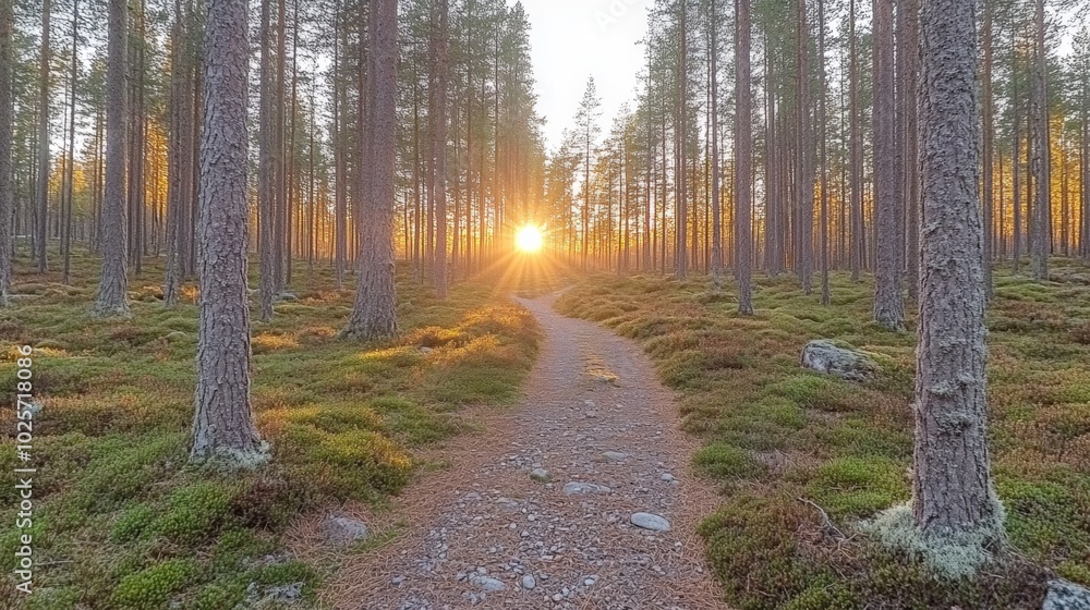 Fototapeta premium Sunlit Forest Path.