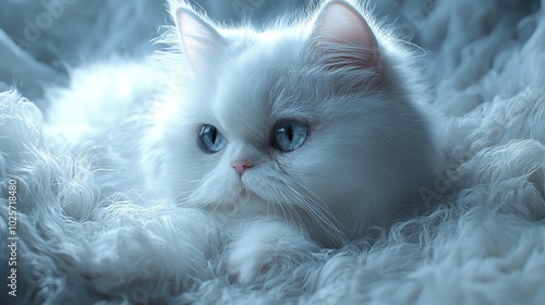 White Turkish angora kittens on the blue background