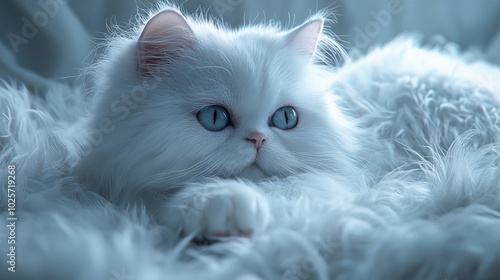 White Turkish angora kittens on the blue background