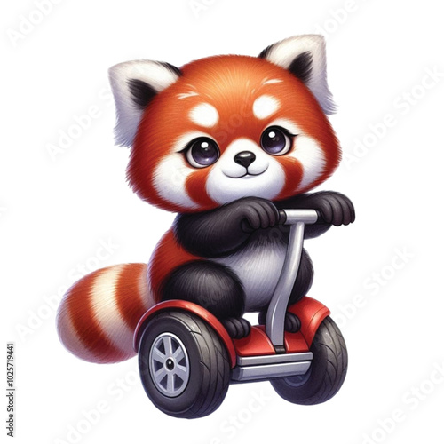 Red panda standing on a Segway clipart watercolor
