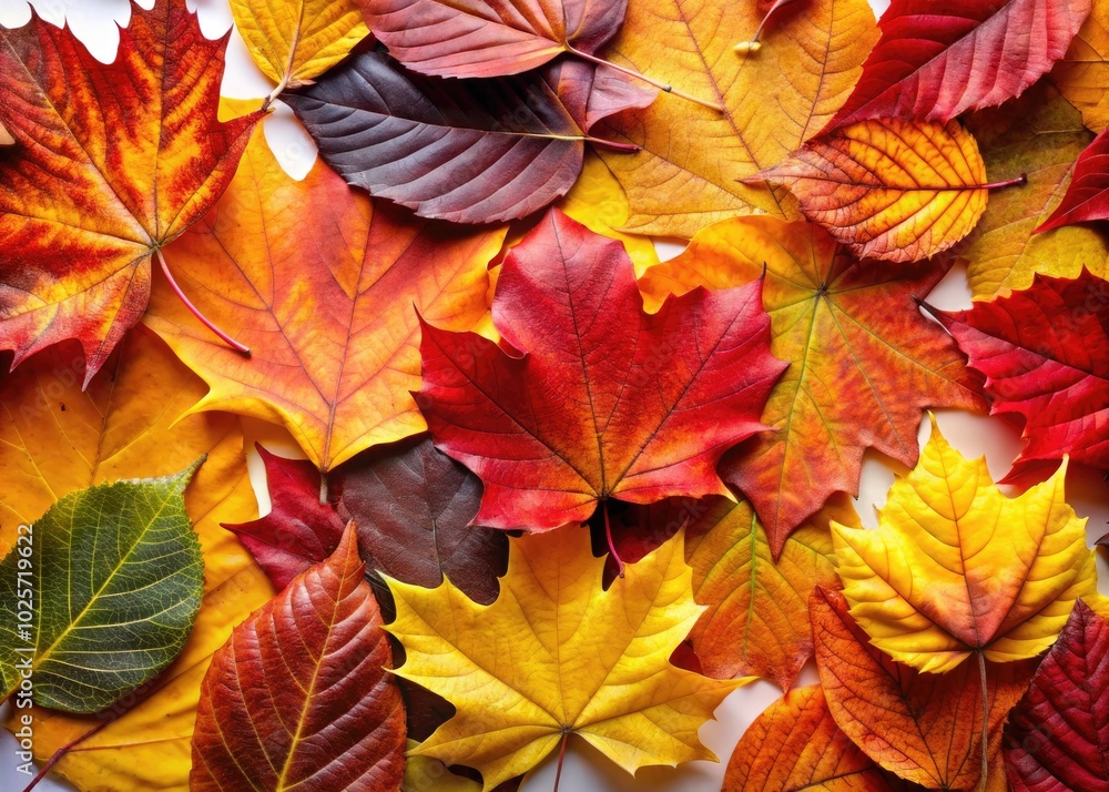 Brightly colored autumn leaves set on a crisp white background, ideal for seasonal decor, creating a warm, inviting atmosphere full of natural beauty. Brightly colored autumn leaves set on a crisp white background, ideal for seasonal decor, creating a warm, inviting atmosphere full of natural beauty.