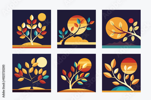 Tree Vector Art Illustration Design Image Set – Nature, Forest, and Environmental Themed Vector Art photo