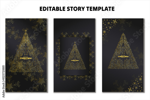 a black gold in luxury editable template greeting card stories template, potrait black christmas background