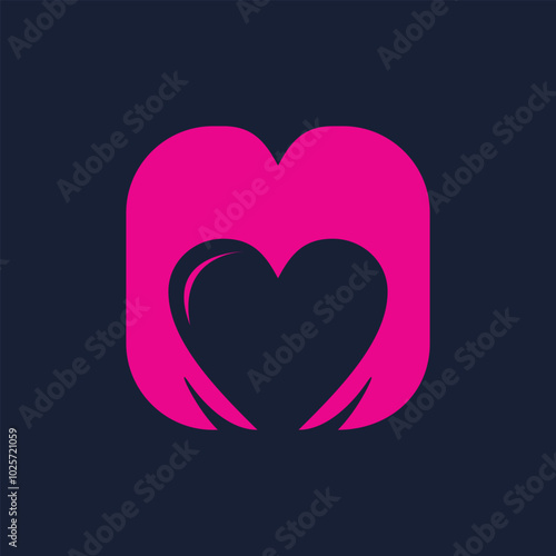 Women hair style icon, logo love on black background 