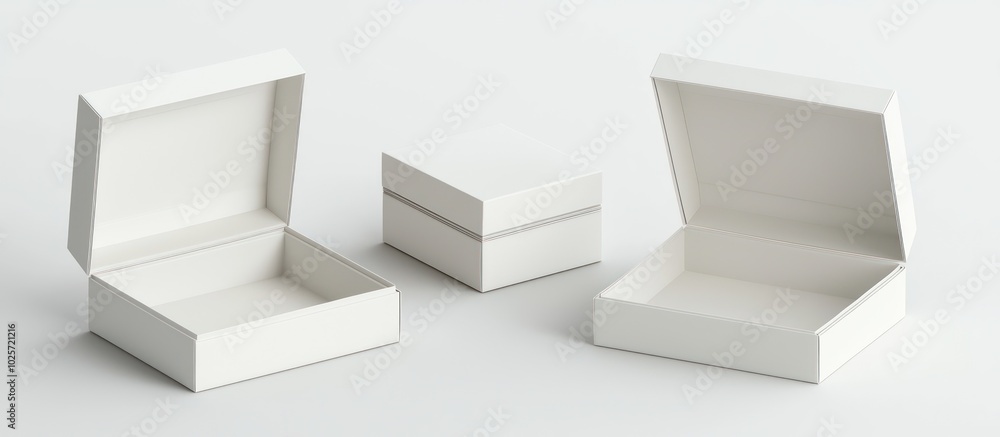 Render a white box that folds in 3D, perfect for gifts, shown open and closed. Render a white box that folds in 3D, perfect for gifts, shown open and closed.