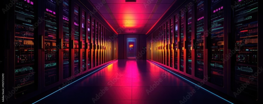 Conceptual AI research lab with glowing servers and data streams, futuristic tech development, 3D illustration Conceptual AI research lab with glowing servers and data streams, futuristic tech development, 3D illustration