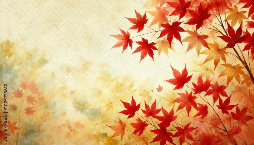 秋の紅葉したもみじのイメージイラスト