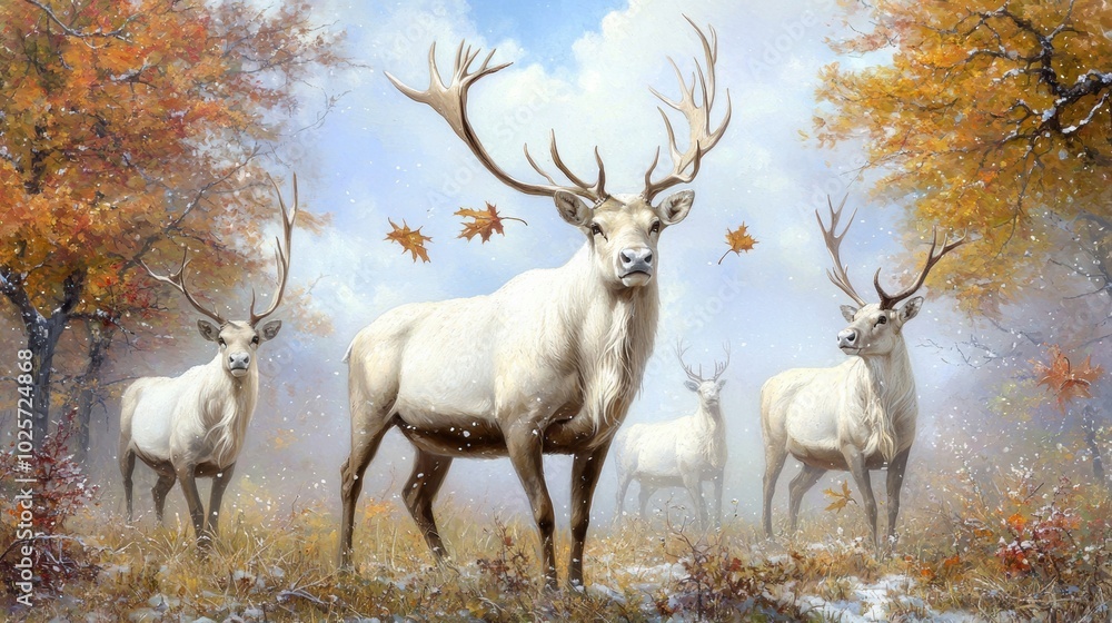 Majestic White Deer in Autumn Forest Setting