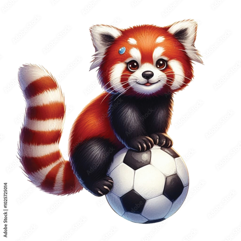 Red pandas playing football sport soccer game clipart watercolor Red pandas playing football sport soccer game clipart watercolor