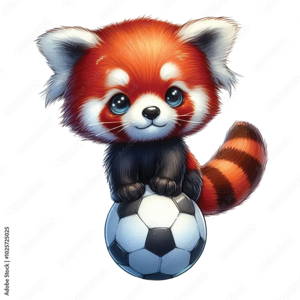 Red pandas playing football sport soccer game clipart watercolor Red pandas playing football sport soccer game clipart watercolor