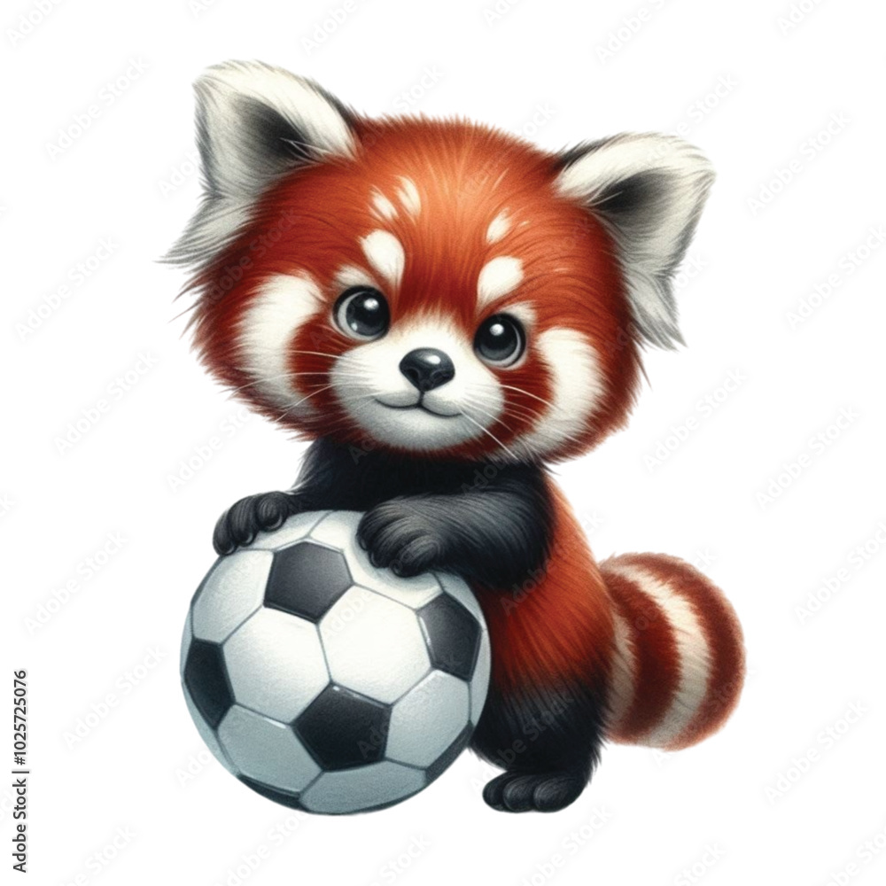 Red pandas playing football sport soccer game clipart watercolor Red pandas playing football sport soccer game clipart watercolor