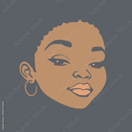 Young afro american woman face front view. Elegant silhouette of a female head.