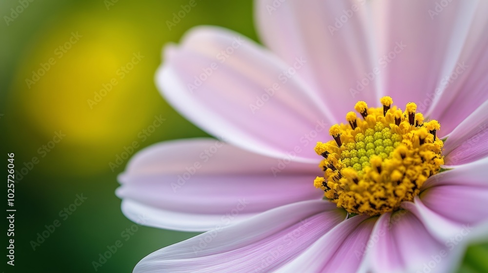 Close-up of a delicate pink flower highlighting its vibrant yellow center and soft petals in a blurred green background. Close-up of a delicate pink flower highlighting its vibrant yellow center and soft petals in a blurred green background.