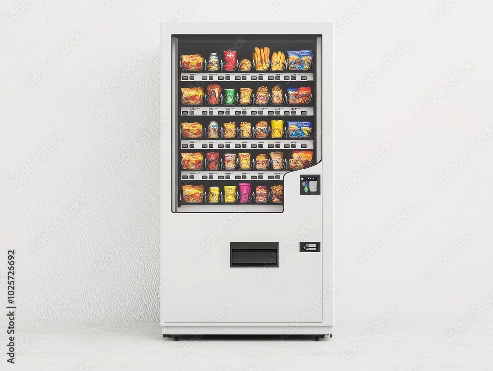 A modern vending machine displaying various snacks and drinks. Ideal for quick refreshments in public spaces. A modern vending machine displaying various snacks and drinks. Ideal for quick refreshments in public spaces.
