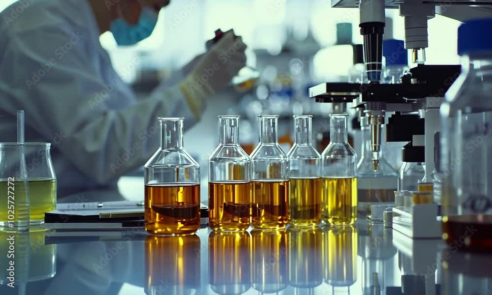 Team of scientific researchers working with professional modern equipment in laboratory. Chemists in pharmaceutical lab examining samples for medical experiments with technology for the medicine indus