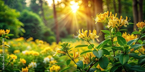 Elegant imagery of Southern Bush Honeysuckle captures Diervilla sessilifolia flourishing in its natural environment, emphasizing the unique charm and ecological significance of this native species. photo