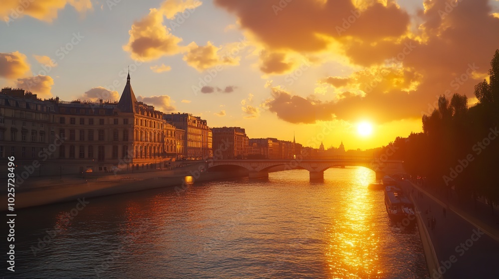 Sunset Over Historic Buildings Near Pont Sunset Over Historic Buildings Near Pont