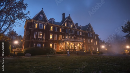 An overnight stay at a haunted hotel, part of a dark tourism experience where guests report ghostly encounters. photo