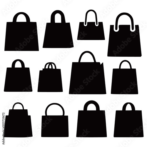 Silhouetted Online shopping bag set black and white vector illustrations stock image generated Ai