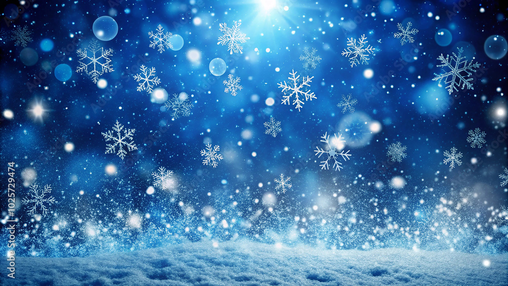 Snowfall on the night deep blue background with snowflakes effect bike, template, copy space for your text Snowfall on the night deep blue background with snowflakes effect bike, template, copy space for your text