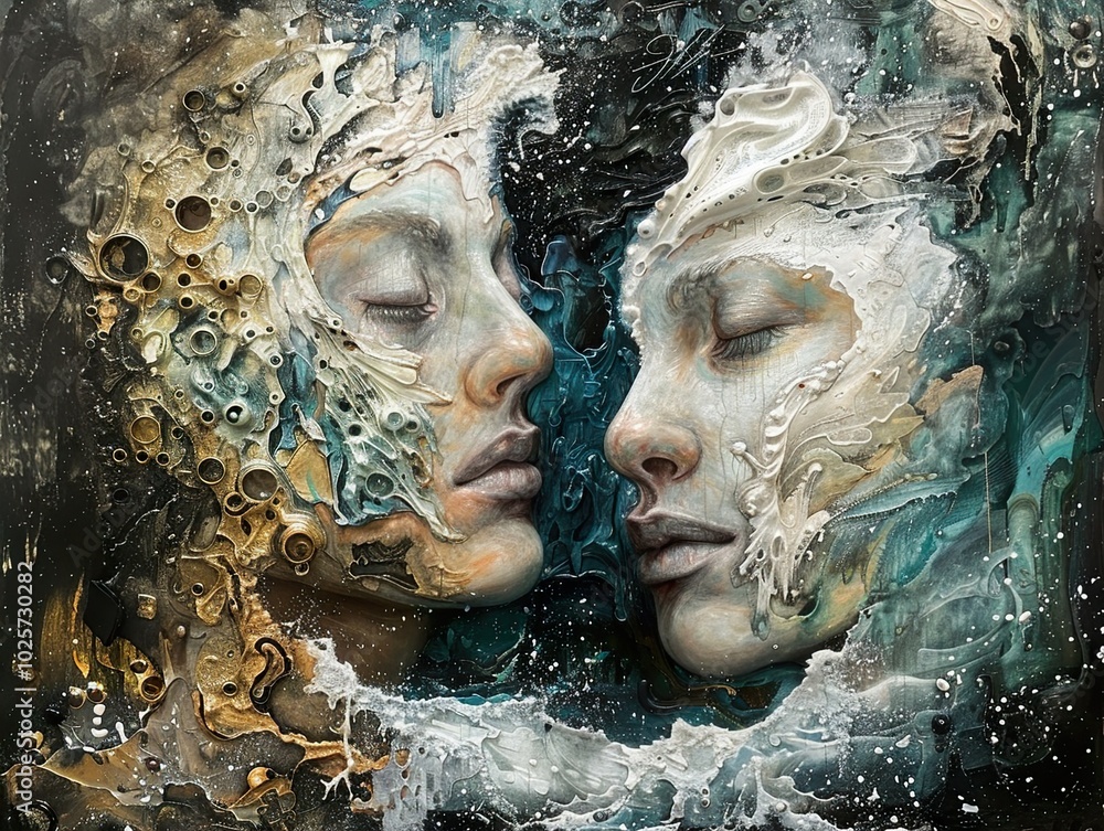 Two Faces in a Dreamlike Abstract Painting Two Faces in a Dreamlike Abstract Painting