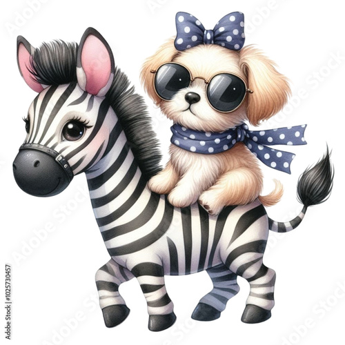 Zebra Dog sitting on the back  clipart watercolor
