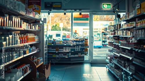 Wallpaper Mural Bright and clean pharmacy interior with shelves full of products and a welcoming entrance view. Torontodigital.ca
