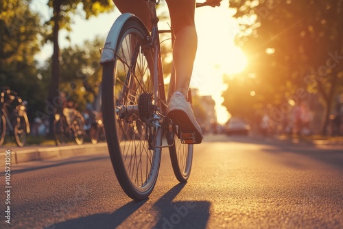 Close-up shot of a cyclist's legs. Perfect for articles about cycling, exercise, and health.