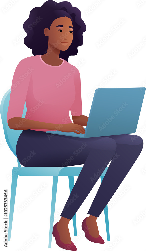 Woman Using Laptop Computer Cartoon Illustration Woman Using Laptop Computer Cartoon Illustration