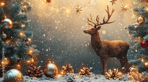 Holiday-themed vertical wall art adorned with festive deer and lights, high-res mockup.