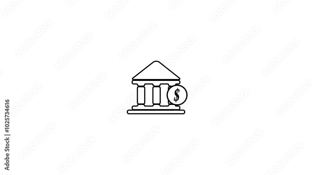Animated of bank building icon with dollar sign. Symbolizing real estate investment or property cost. Animated of bank building icon with dollar sign. Symbolizing real estate investment or property cost.