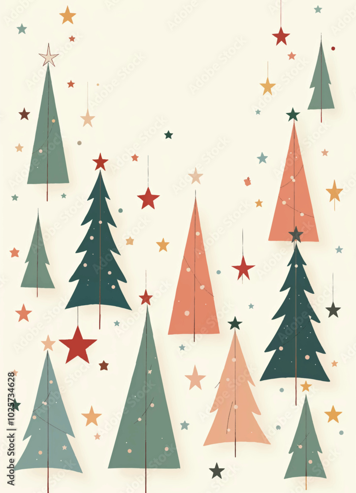 Obraz premium vector illustration christmas wallpaper of christmas trees and stars with christmas ornaments on it